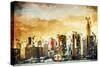 Golden Manhattan - In the Style of Oil Painting-Philippe Hugonnard-Stretched Canvas