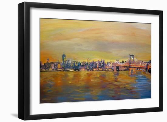 Golden Manhattan Skyline with One World Trade Center-Markus Bleichner-Framed Art Print