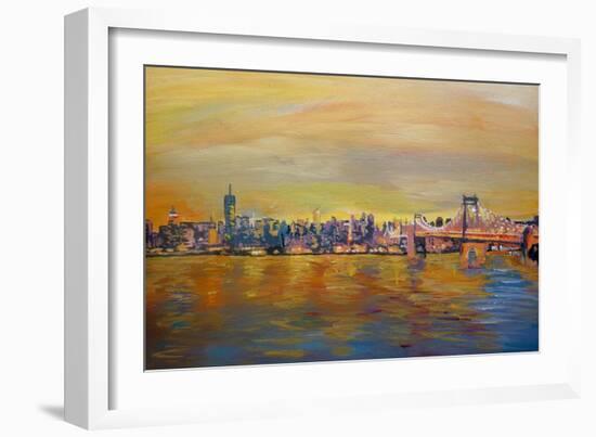 Golden Manhattan Skyline with One World Trade Center-Markus Bleichner-Framed Art Print