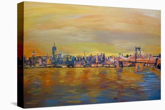 Golden Manhattan Skyline with One World Trade Center-Markus Bleichner-Stretched Canvas