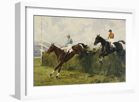 Golden Miller and Delaneige at the Last Fence at the Grand National, 1934-Charles Simpson-Framed Giclee Print