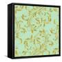 Golden Mint Damask I-Tina Lavoie-Framed Stretched Canvas