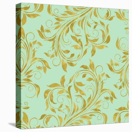 Golden Mint Damask I-Tina Lavoie-Stretched Canvas