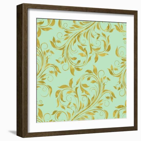 Golden Mint Damask I-Tina Lavoie-Framed Giclee Print