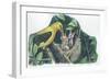 Golden Oriole Oriolus Oriolus Feeding Chicks in Nest-null-Framed Giclee Print