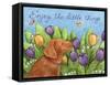 Golden Pup Enjoy Tulips-Melinda Hipsher-Framed Stretched Canvas