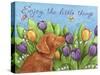 Golden Pup Enjoy Tulips-Melinda Hipsher-Stretched Canvas