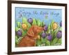 Golden Pup Enjoy Tulips-Melinda Hipsher-Framed Giclee Print