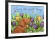 Golden Pup Enjoy Tulips-Melinda Hipsher-Framed Giclee Print