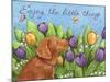 Golden Pup Enjoy Tulips-Melinda Hipsher-Mounted Giclee Print