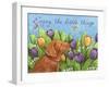 Golden Pup Enjoy Tulips-Melinda Hipsher-Framed Giclee Print