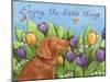 Golden Pup Enjoy Tulips-Melinda Hipsher-Mounted Giclee Print