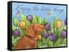 Golden Pup Enjoy Tulips-Melinda Hipsher-Framed Stretched Canvas