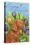 Golden Pup In Tulips Enjoy Little Things-Melinda Hipsher-Stretched Canvas