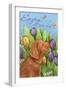 Golden Pup In Tulips Enjoy Little Things-Melinda Hipsher-Framed Giclee Print