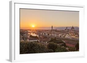 Golden Rays over the Ponte Vecchio and Duomo as the Sun Sets over Florence-Aneesh Kothari-Framed Photographic Print
