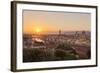 Golden Rays over the Ponte Vecchio and Duomo as the Sun Sets over Florence-Aneesh Kothari-Framed Photographic Print