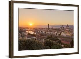 Golden Rays over the Ponte Vecchio and Duomo as the Sun Sets over Florence-Aneesh Kothari-Framed Photographic Print