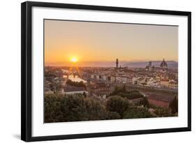 Golden Rays over the Ponte Vecchio and Duomo as the Sun Sets over Florence-Aneesh Kothari-Framed Photographic Print