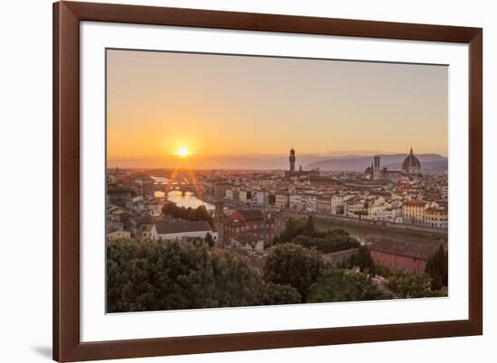 Golden Rays over the Ponte Vecchio and Duomo as the Sun Sets over Florence-Aneesh Kothari-Framed Photographic Print