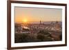 Golden Rays over the Ponte Vecchio and Duomo as the Sun Sets over Florence-Aneesh Kothari-Framed Photographic Print