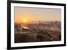 Golden Rays over the Ponte Vecchio and Duomo as the Sun Sets over Florence-Aneesh Kothari-Framed Photographic Print