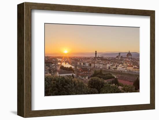 Golden Rays over the Ponte Vecchio and Duomo as the Sun Sets over Florence-Aneesh Kothari-Framed Photographic Print