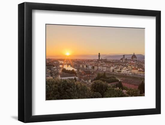 Golden Rays over the Ponte Vecchio and Duomo as the Sun Sets over Florence-Aneesh Kothari-Framed Photographic Print