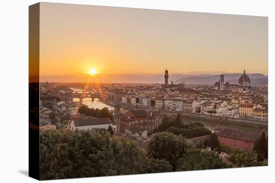 Golden Rays over the Ponte Vecchio and Duomo as the Sun Sets over Florence-Aneesh Kothari-Stretched Canvas