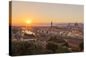 Golden Rays over the Ponte Vecchio and Duomo as the Sun Sets over Florence-Aneesh Kothari-Stretched Canvas