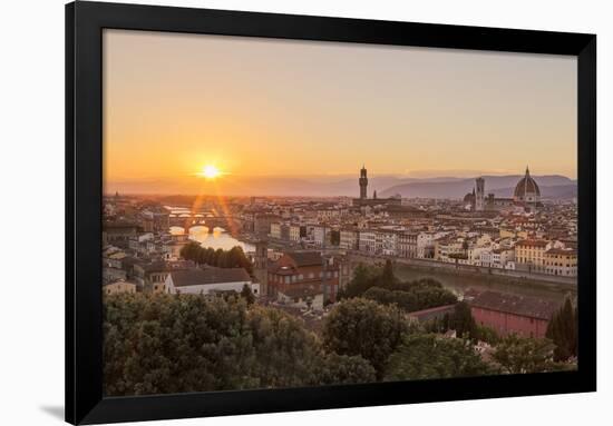 Golden Rays over the Ponte Vecchio and Duomo as the Sun Sets over Florence-Aneesh Kothari-Framed Premium Photographic Print