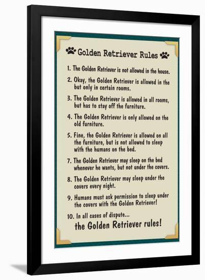Golden Retreiver House Rules Humor-null-Framed Art Print
