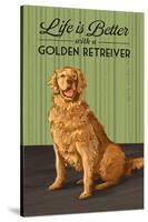 Golden Retreiver - Life is Better-Lantern Press-Stretched Canvas