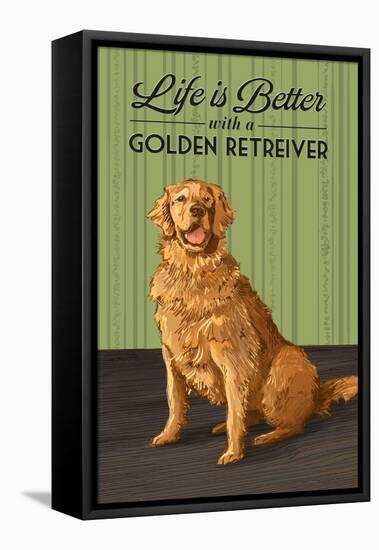 Golden Retreiver - Life is Better-Lantern Press-Framed Stretched Canvas