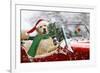 Golden Retriever Driving Car Collecting Christmas Tree-null-Framed Photographic Print