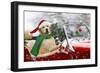 Golden Retriever Driving Car Collecting Christmas Tree-null-Framed Photographic Print