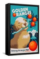 Golden Retriever - Retro Oranges Ad-Lantern Press-Framed Stretched Canvas