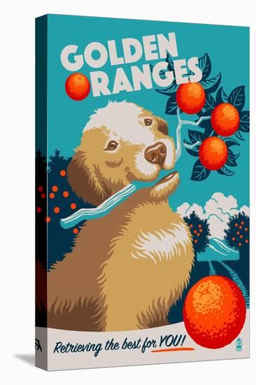 Golden Retriever - Retro Oranges Ad-Lantern Press-Stretched Canvas