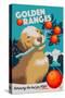 Golden Retriever - Retro Oranges Ad-Lantern Press-Stretched Canvas