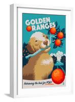 Golden Retriever - Retro Oranges Ad-Lantern Press-Framed Art Print