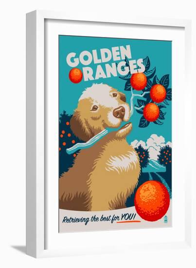 Golden Retriever - Retro Oranges Ad-Lantern Press-Framed Art Print