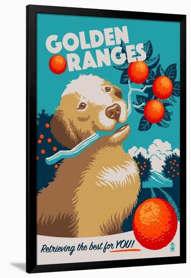 Golden Retriever - Retro Oranges Ad-Lantern Press-Framed Art Print
