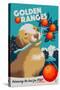 Golden Retriever - Retro Oranges Ad-Lantern Press-Stretched Canvas