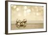 Golden Ribbon Bow with Bokeh, Christmas Decoration-Liang Zhang-Framed Art Print