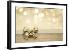 Golden Ribbon Bow with Bokeh, Christmas Decoration-Liang Zhang-Framed Art Print