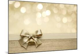 Golden Ribbon Bow with Bokeh, Christmas Decoration-Liang Zhang-Mounted Art Print