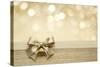 Golden Ribbon Bow with Bokeh, Christmas Decoration-Liang Zhang-Stretched Canvas