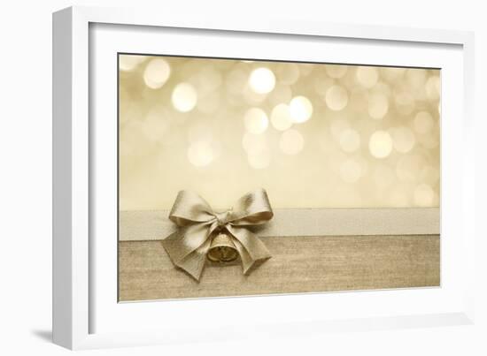 Golden Ribbon Bow with Bokeh, Christmas Decoration-Liang Zhang-Framed Art Print