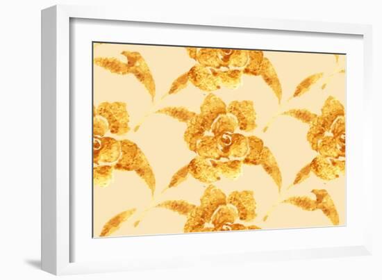 Golden Rose, Hand-Drawn Flower, Floral Ornament Ethnic, Painted with Watercolors Isolated on White,-Rasveta-Framed Art Print