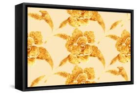 Golden Rose, Hand-Drawn Flower, Floral Ornament Ethnic, Painted with Watercolors Isolated on White,-Rasveta-Framed Stretched Canvas